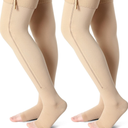 2 Pairs Open Toe Thigh High Zipper Compression Socks 20-30 Mmhg Zipper Compression Stockings Thigh High for Women Men 2XL