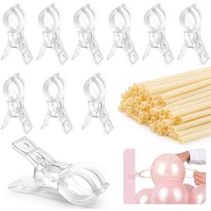 RELBRO Spring Clamps, 10 Pcs 3.5 Inch Clear Plastic Clips with 100 Pcs Long Balloons for Balloon Arch Backdrop Craft Decoration Projects