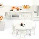 Wooden Dollhouse Furniture Set - Miniature Dollhouse Furniture 1 12 Scale for Dollhouse Kitchen - Doll House Furniture Toys Incl Kitchen Cabinets, Dining Table, Refrigerator and Others (White)