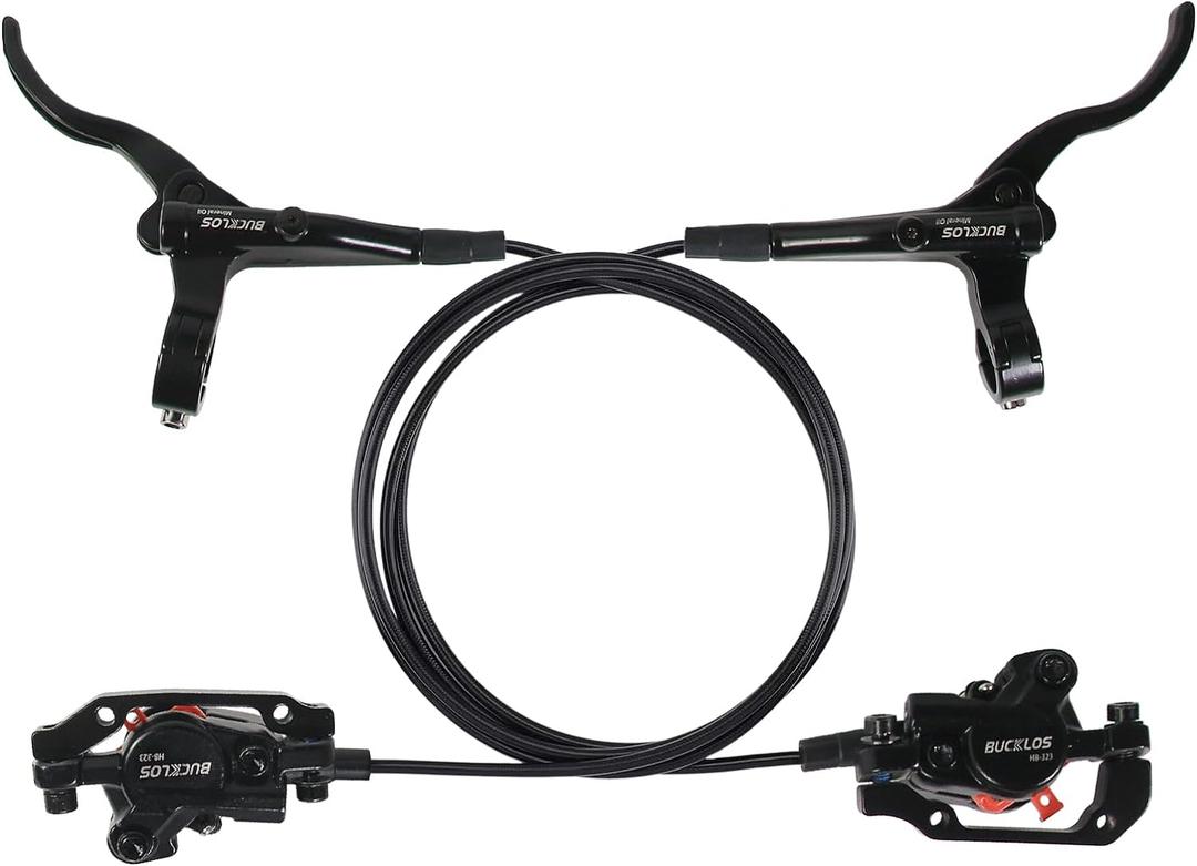 BUCKLOS Mountain Bike Disc Brake kit, MTB Mechanical Line Pulling Disc Brakes Caliper with Aluminum Alloy Levers /160mm Rotor,/is/PM Universal Adapter for Ebike/Folding Bike/Scooter/Fat Bike (Front+Rear Hydraulic Brake)