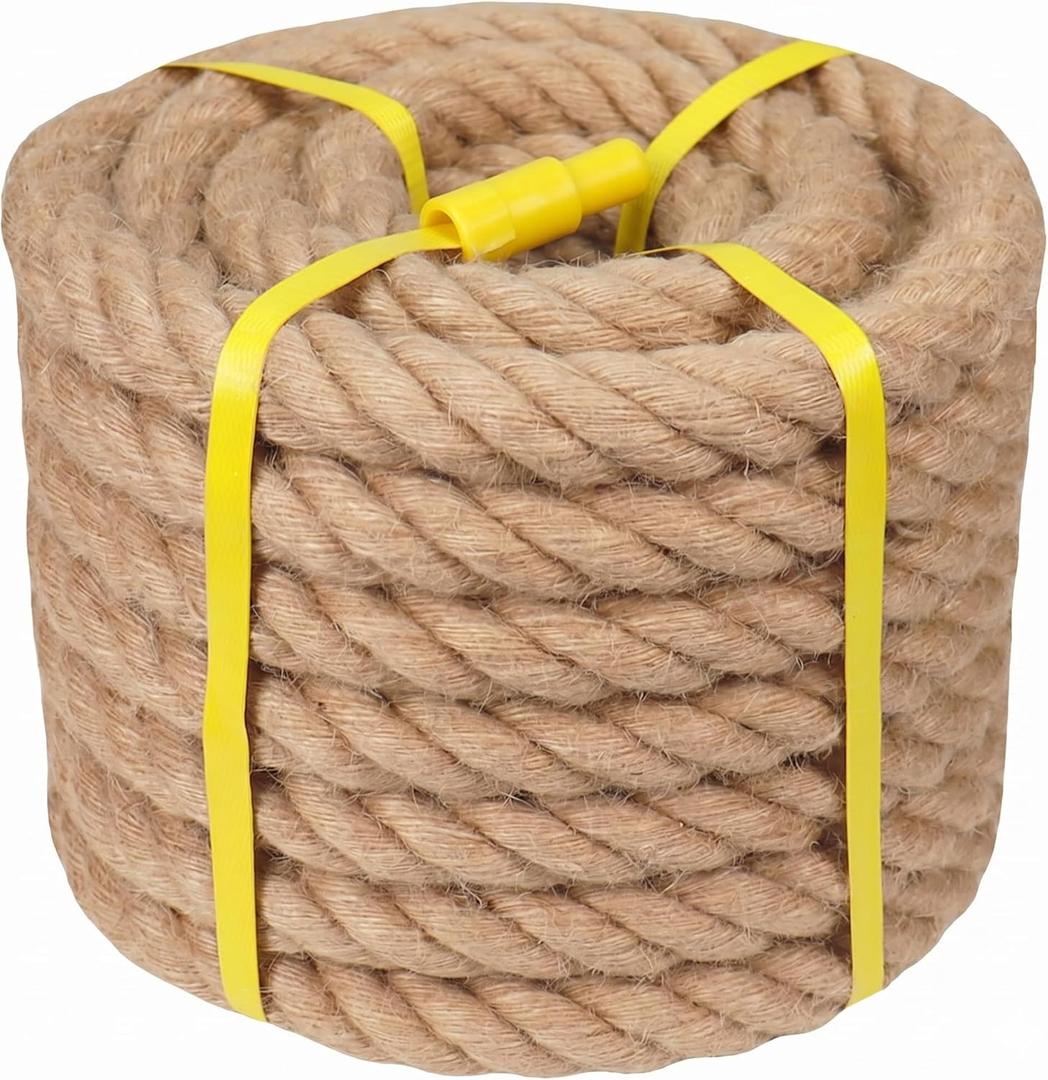 Natural Hemp Rope - 2 Inch x 50 Feet - Heavy Duty Jute Rope Manila Ropes for Docks, Nautical, Railings, Tug of War, Decorating