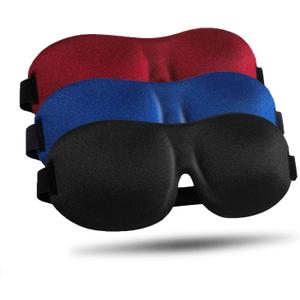 LKY DIGITAL Sleep Mask for Side Sleeper 3 Pack, Blackout 3D Eye Mask for Sleeping, Night Blindfold for Men Women (Black & Blue & Red)