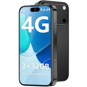 Mini Phone 4G Unlocked 3+32GB Mini Smartphone with 3.7'' HD Touch Screen 2000mAh Battery Compact Backup World's Smallest Phone for Kids & Students GPS Dual SIM Face ID Black | 4G Unlocked 3+32GB