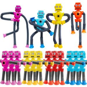 16 PCS Suction Cup Robot Toy,Shape Changing Telescopic Pop Tubes Autism Sensory Toy Kids Girls Boys Toddlers Adult,Funny Robot Action Figure Bendable Fidget Toy Gift Birthday Party Favors Christmas