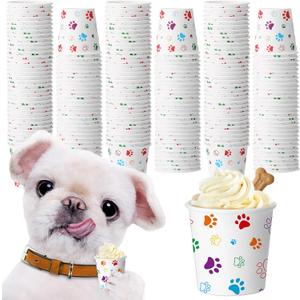 Yungyan 100 Pcs 3 oz Tiny Pup Cups for Dogs Mini Whip Cream Disposable Paper Cups Mini Puppy Dog Paw Pattern Snack Container for Puppy Food Treat Feeding Pet Theme Party Supplies (Colorful)