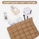 Puffy Quilted Makeup Bag Cosmetic Bags Travel Cute Puffer Solid Toiletry Organizer Pouch Storage Clutch for Women, Brown