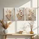 FYLDPSB 3Pcs Unframed Neutral Beige Floral Canvas Wall art, Modern Simple Texture Plant Painting Wall Decor, Vintage Flower Poster Prints for Living Room Bedroom Farmhouse Ready to Hang 24''L x 16''W