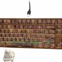 Womier Retro Wired TKL Mechanical Keyboard with Volume Wheel,75% Percent RGB Backlit Gaming Keyboard,Hot Swappable with PBT keycaps,Pre-lubed Stabilizer for Mac/Win,Wood Pattern Theme