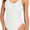 Leoparts Women's Retro 80s/90s High Cut Low Back One Piece Swimsuits Bathing Suits (White, L)