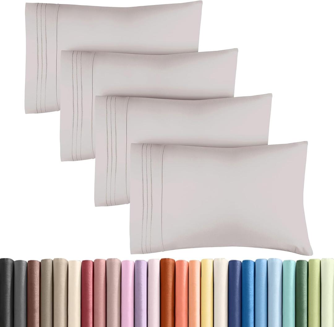 Queen Pillow Cases Set of 4 - Ultra Soft Hotel Quality Pillowcase Covers - Comfy, Cozy & Wrinkle Free - Shrink, Stain & Fade Resistant - Machine Washable Pillow Protectors - 4 Piece Set - Light Grey