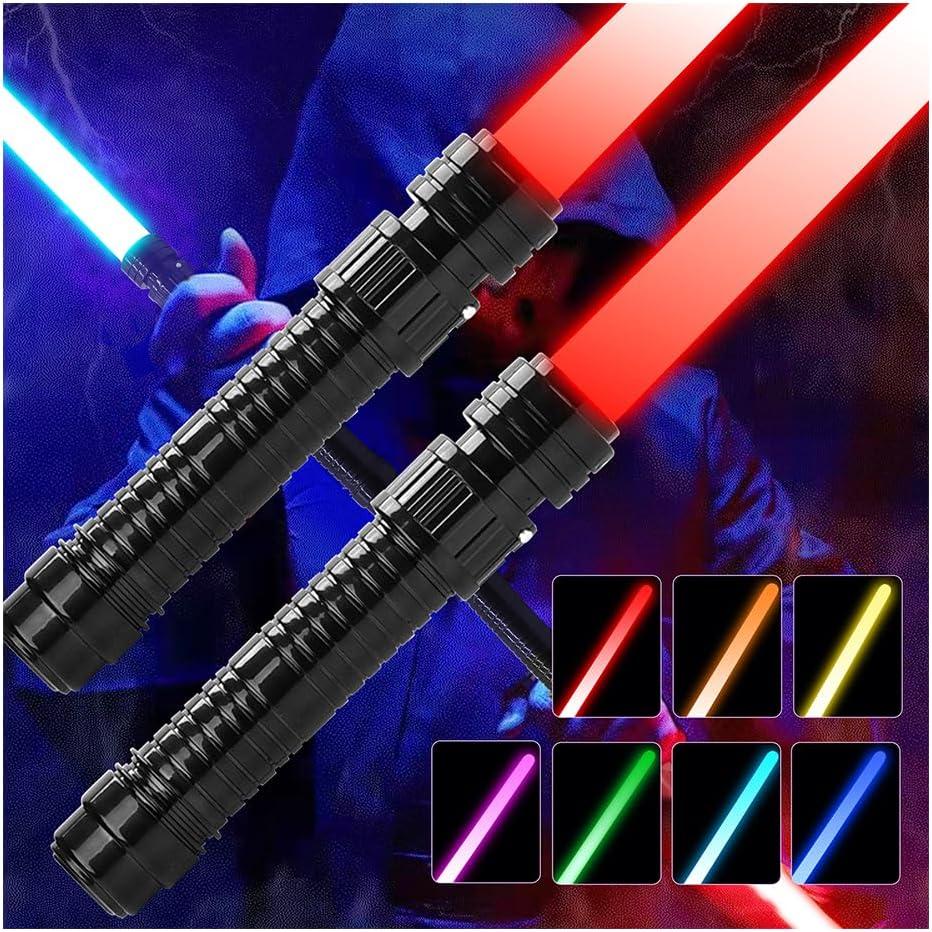 Light Up Swords Saber for Kids,2 pack 7 colors Expandable Light Swords Toys with FX Sound(Motion Sensitive) and Realistic Handle, Halloween Dress Up Parties, Xmas Present, Galaxy Fighters and Warriors