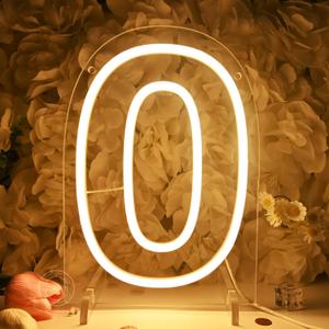 Planzo 0 Zero Led Neon Sign Light 10th 20th 30th 40th 50th Year Old Birthday Baby Cave Backdrop Bedroom Desk Table Wall Sign Decor Banner Wedding Party Decor Gifts Hold Base USB 9.84"x6.9"