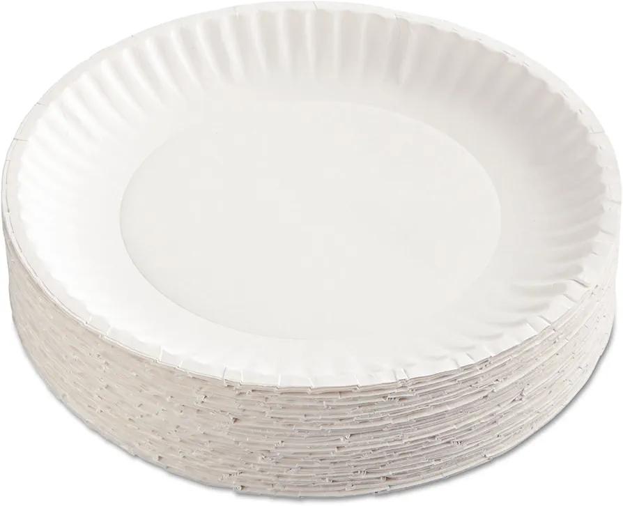 AJM Packaging PP9GRAWH Paper Plates, 9-Inch Diameter, White, 100/Pack, 12 Packs/Carton