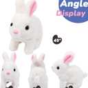 Hopearl Hopping Rabbit Interactive Electronic Pet Plush Bunny Toy with Sounds and Movements Animated Walking Wiggle Ears Twitch Nose Gift for Toddlers Birthday, White, 7''