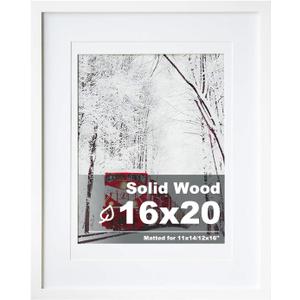 Egofine 16x20 Solid Wood Picture Frame, Made of Solid Wood Covered by Plexiglass 11x14/12x16 with Mat 16x20 without Mat, Poster Frame for Wall Mounting Photo Frame Vertically or Horizontally, White