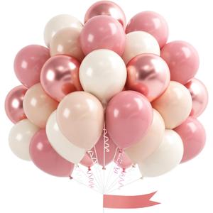 Blush Pink Balloons, 60 Pcs 12 Inches Dusty Pink Double Stuffed Nude Beige Balloon, Retro and Rose Gold Boho Balloons Set for Girls Bridal Birthday Baby Shower Weddings Party Decoration
