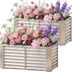 AHEONLAR 2 Pack 422ft Galvanized Raised Garden Beds, Rectangle Durable Planter Boxes Outdoor for Vegetables, Fruits, Flowers and Plants, Quick Assembly, Silver, 4x2x2ft