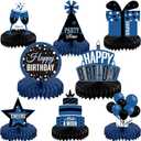 Pajean 8 Pieces Blue and Black Birthday Party Honeycomb Centerpieces Blue Black Table Centerpieces Decorations Table Centerpiece Sign for Kids Adults Party Supplies (Classic)