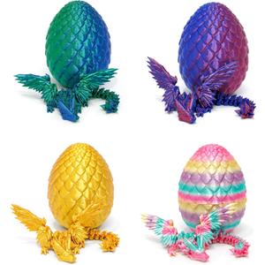 4 Pack 3D Printed Dragon Egg - Easter Basket Stuffers, Small Egg with Wings Dragon Inside, 3D Printed Fidget Toys, Surprise Toys for Gift, Desk Executive Pet