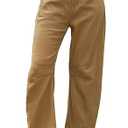 Ladyful Barrel Jeans Vintage Elastic Mid Rise Wide Leg Jeans for Women Trendy Baggy Boyfriend Denim Pants with Pockets Khaki Small