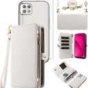 Asuwish Phone Case for T-Mobile Revvl 7 5G Zipper Wallet Detachable Cell Cover with Tempered Glass Screen Protector Strap Flip Card Holder Tmobile Revvl7 T Mobile Revel Tmo Revell Rebel Women White