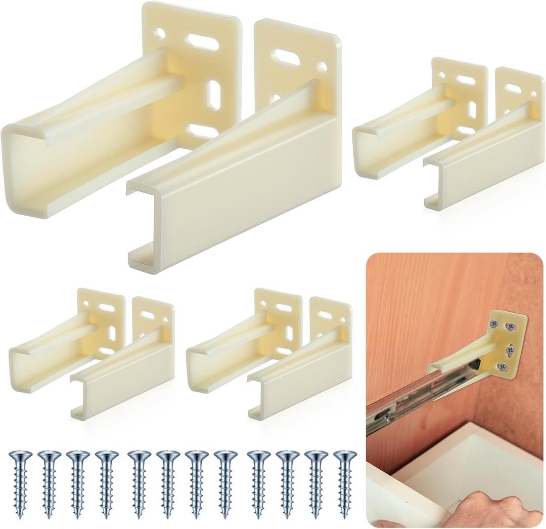 Chunful 4 Pair Rear Drawer Track Socket Back Plates Mounting Brackets Durable Plastic Drawer Track Back Plate Left and Right Close Locker Slides Socket for Repairing Replacing (Milky)