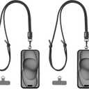 2 x 2 Pack Crossbody & Neck Phone Strap, Customizable Neck Strap with 0.5mm Removable Phone Tab, Hands-Free Holder for Phones, Earphones, Badges & Keys (Black+Black)