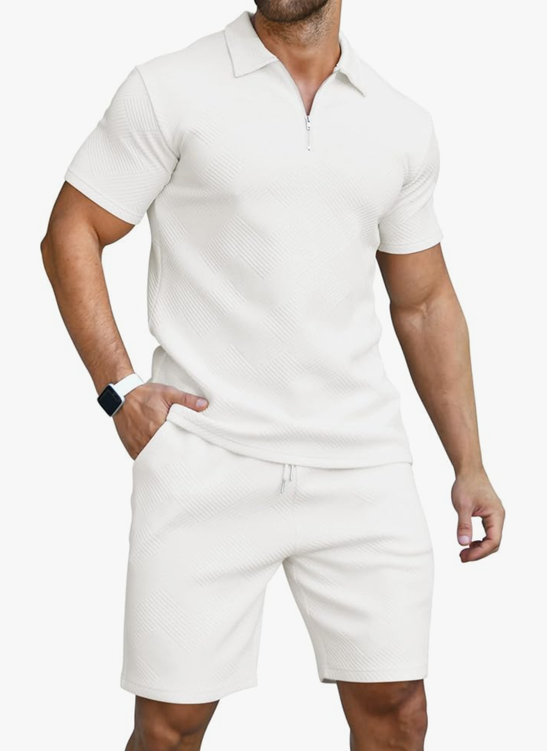KUYIGO Men's Polo Shirt and Shorts Set Summer Outfits Fashion Casual Short Sleeve Suit for Men 2 Piece Tracksuit Size S
