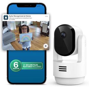 Arlo Essential Indoor Pan Tilt Security Camera 2K (2025 Release)  Wired Plugin Power, Person Recognition, Animal Detection, Animated Preview, 1Month Secure Plan, Auto Motion Tracking, 1 Cam, White