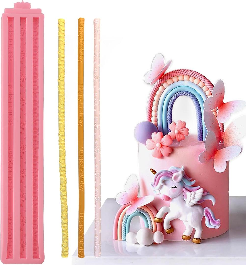 2 x 1 Pcs Bohemian Hemp Rope Cake Decoration Silicone Mold, Printed Flower and Leaf Shape Clay Chocolate Silicone Mold, Wedding Birthday Candy Cookie Dough Cupcake Toppers Baking Supplies