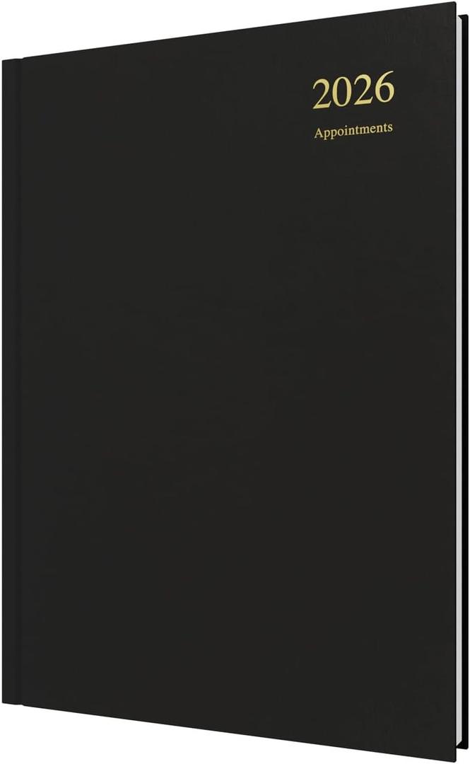 Collins - Essential - 2026 12 Month Calendar Year Planner, Day-To-Page with 1/2 Hourly Appointments Diary, A4 Hard Cover - Black (ESSA41A.99-26)