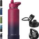 RUBYFLASK 40oz Insulated Water Bottle with Straw, Stainless Steel Metal Vacuum Water Flask, Large Thermal Water bottle with Leakproof 3 Lids for Travel, Camping, Gym Sports Dark Rainbow
