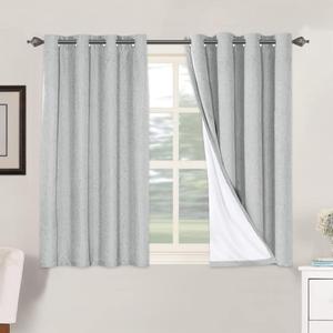 H.VERSAILTEX 100% Blackout Curtains for Bedroom Thermal Insulated Linen Textured Curtains Heat and Full Light Blocking Drapes Living Room Curtains 2 Panel Sets, Glacier Gray, 52x45 Inch
