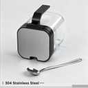 Condiment Pot Spice Jar with Stainless Steel Lids and Spoons, 8.6oz Clear Glass Seasoning Box with Tray Set of 3, Salt Pepper Storage Container Sugar Bowl for Kitchen