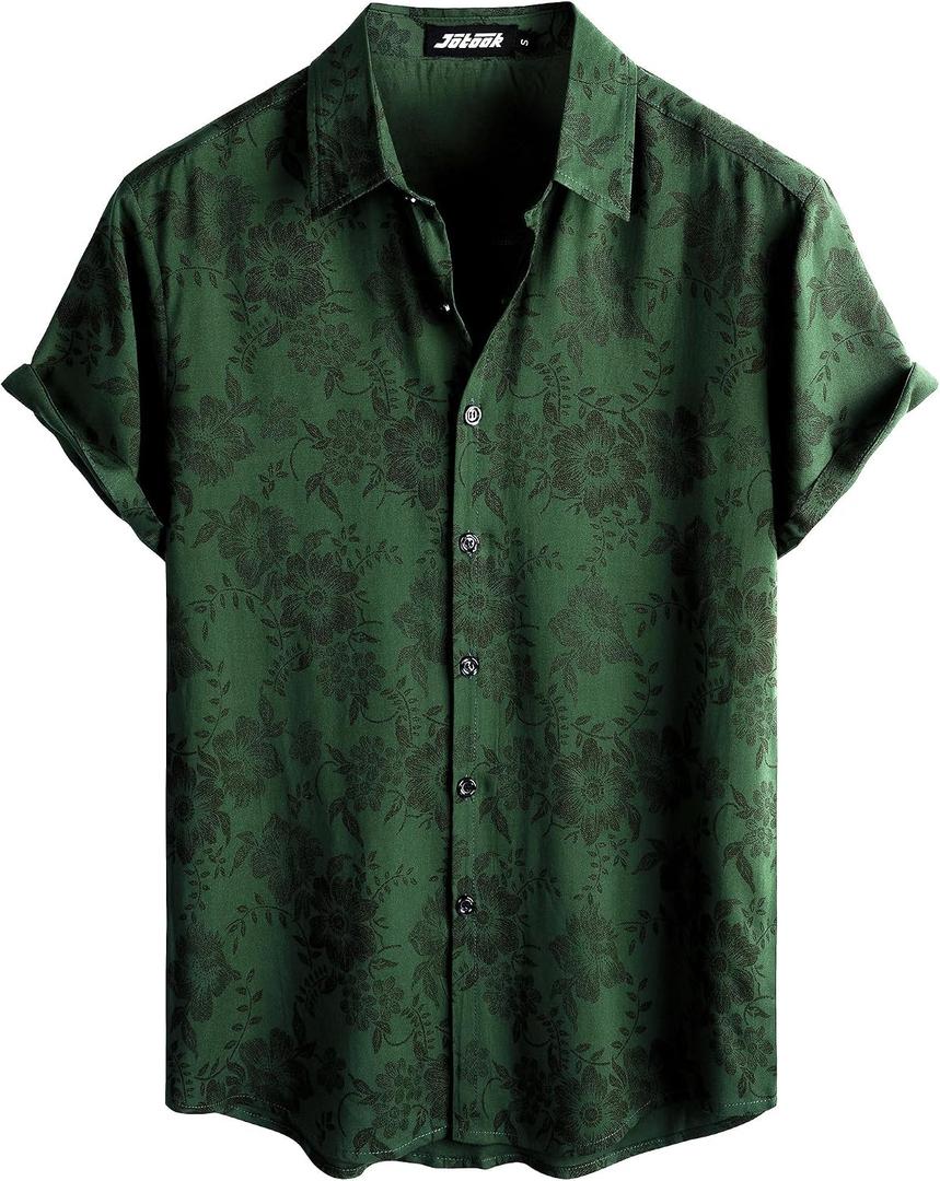 JOTOOK Mens Hawaiian Shirt Short Sleeve Button Down Tropical Shirts Casual Floral Summer Beach Shirt, XL