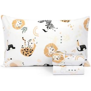 100% Cotton 210TC Salt Earth Kids Bedsheet,Twin Sheets Set for Toddler bed, 3 Piece Bedding Set Including Flat Sheet, Fitted Sheet, and Pillowcase, Themed Sheets for a Playful Kids Bed (Jungle Safari)