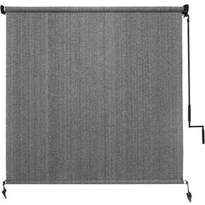 Sunocity Outdoor Roller Shade 5' W x 8' H Cordless - Two Pole Splicing Design Exterior Roll Up Blinds with One-Piece 90% UV Block Fabric for Patio, Backyard, Pergola & Balcony, Gray