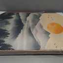 PHOPAGO Green Fog Pine Tree Mountain Landscape Framed Wall Art 16x24in Watercolor Nature Misty Forest Artwork Paints Sun Rise Rustic Farmhouse Home Decor - Natural Framed
