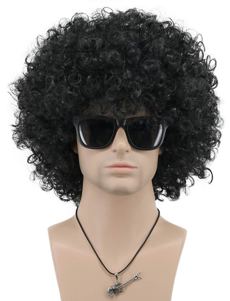 VGbeaty Mens Women Short Wave Colorful Rocker Afro Wig California Halloween Cosplay Anime Costume Wig (Black)