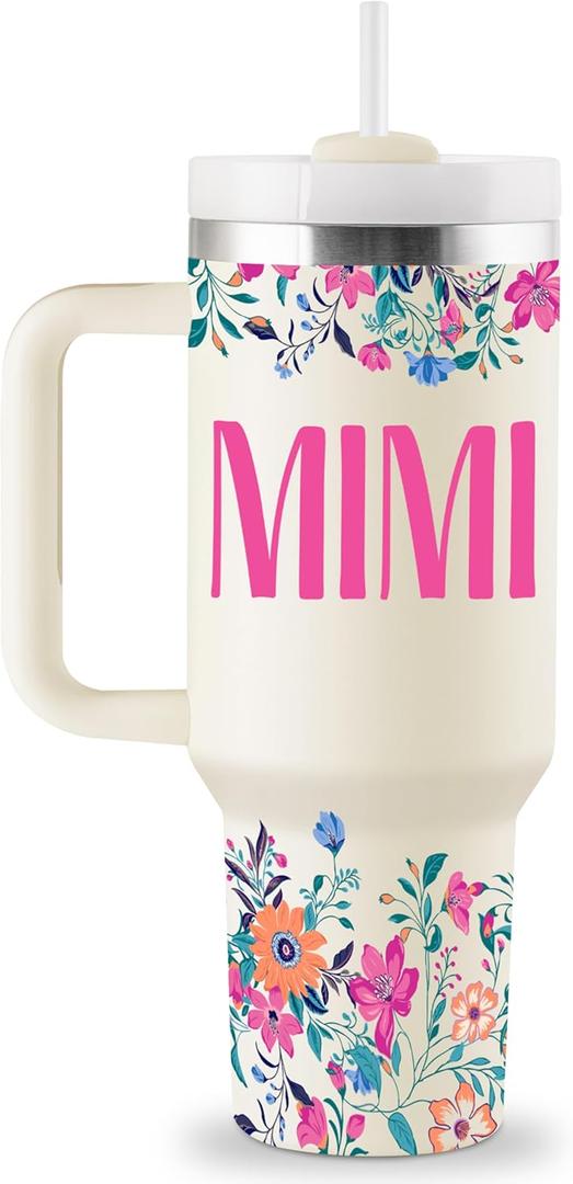 ROSTANTEN Mimi Gifts for Grandma Birthday Gifts for Mimi Grandma Gift Ideas from Grandkids for Mothers Day Christmas 40oz Travel Cup Insulated Tumbler with Lid & Straw (EXP 02/04/26)