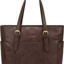 LOVEVOOK Laptop Tote Bag for Women,Vintage Leather Work Tote Bag for Women, 15.6 Inch Computer Briefcase Bag,Waterproof Teacher Business Office (Dark Brown)