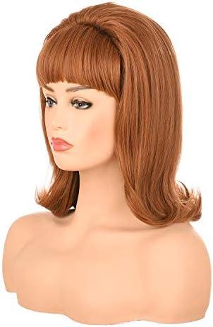 morvally Light Brown Women Retro Beehive Synthetic Hair Wigs for Ginger Cosplay Halloween Use