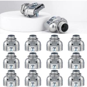 Tandefio 12 Pcs 3/8" Flexible Conduit Metal Duplex Connector for Flex/AC/NM Sheathed Cable 90 Degree Flex Duplex Box Connector Zinc Die Cast Clamp Electrical Conduit Fittings for Protecting Cables