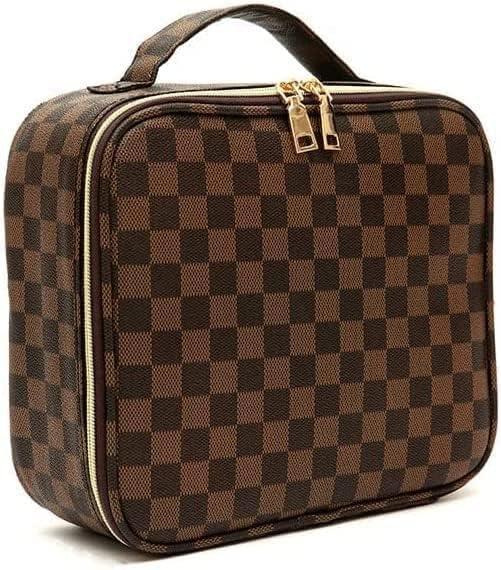 Checkered Makeup Bag, Portable Makeup Bag with Adjustable Partition, Cosmetic Bags for Women Toiletry Travel Organizer Portable Make Up Bags for Christmas Birthday Gifts