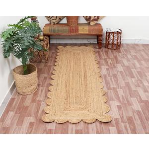 Hand Woven Natural Jute Scalloped Rug, Reversible Boho Entry Area Rugs for Kitchen, Living Room, Farmhouse Indoor Outdoor Decorative Floor-Rug, Bohemian Style Size 2x6 Ft