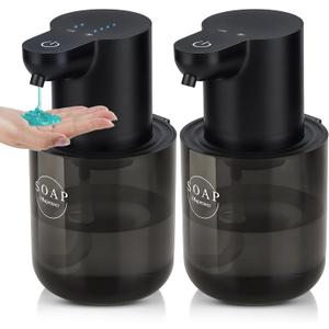 2 Pack Automatic Soap Dispenser, Touchless Automatic Liquid Soap Dispenser, Electric Wall Mounted Dispenser, 13.5oz/380ML USB Rechargeable with 4-Level Adjustment for Bathroom, Kitchen & Office (Black)