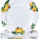 Melamine Dinner Plates 10 Inch Lemon Print Design Dishes Set of 6,Outdoor & Indoor Use,Shatterproof & Dishwasher Safe,Perfect for Picnic, Patio, and Everyday Dining,White