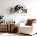 SHERBECK 3D Metal Wall Art Decor Blue Pebble Wall Sculptures Hanging Ornament Modern Abstract for Bedroom Living Room Sofa Background Home Office Kitchen Gold 41.3" L  19.7" W