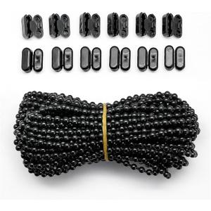 FQTANJU 10 Yards Black Plastic Roller Blind Bead Chain Cord with 12 PCS Connector Clips Replacement Repair Fittings Parts for Vertical Shades Roman Shades Roller Shade Blind