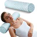 Memory Foam Round Pillow, Cervical Neck Pillow for Pain Relief, Cylinder Pillows 18"x 4", Removable Cover, Neck Roll Pillow for Sleeping, Velvet Dots, Blue